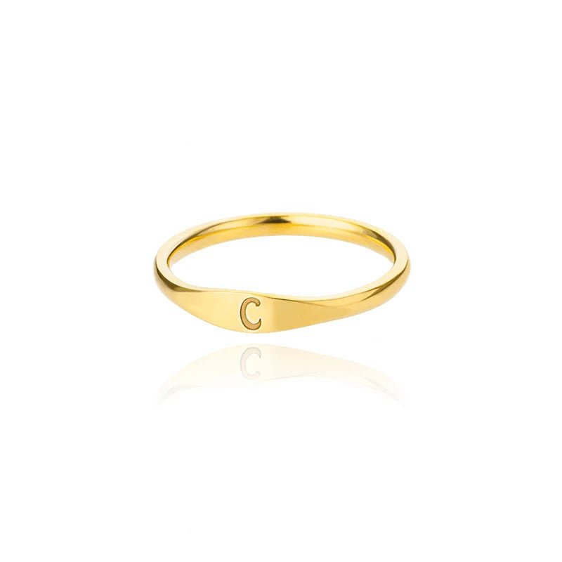 Dainty Thin Letter Initial Ring - Veinci