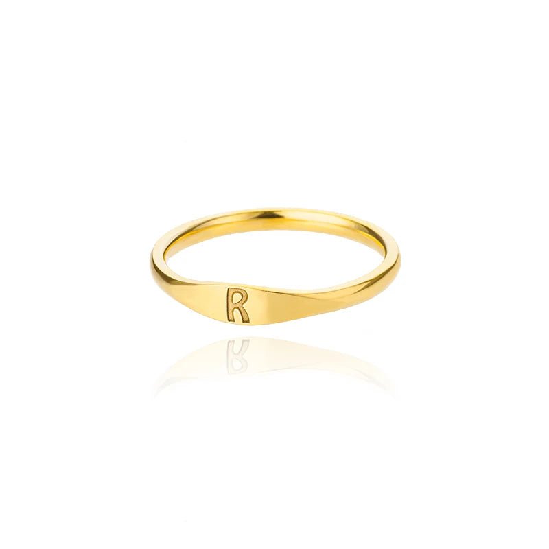 Dainty Thin Letter Initial Ring - Veinci