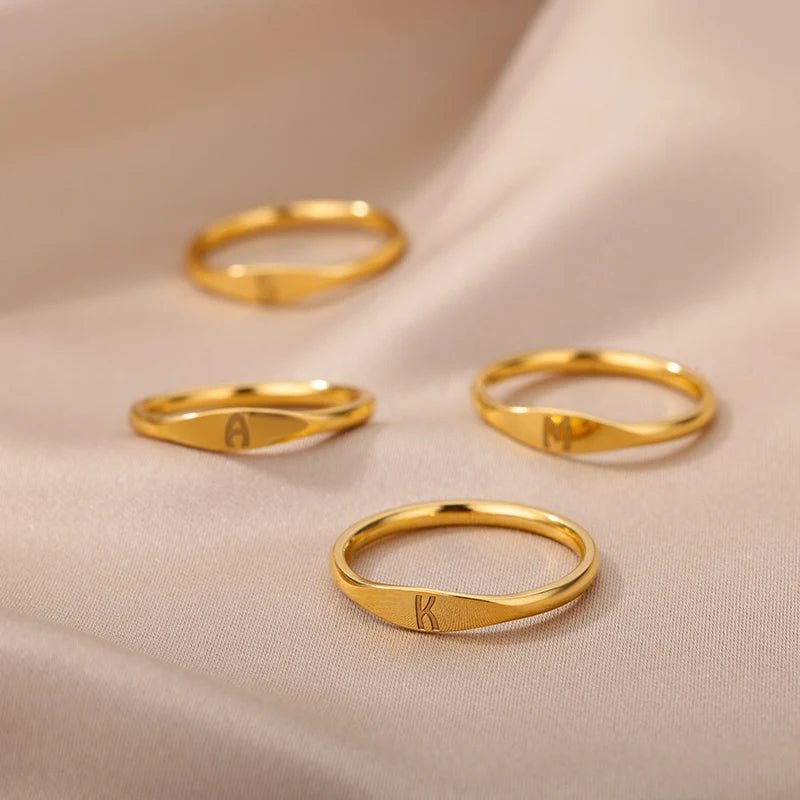 Dainty Thin Letter Initial Ring - Veinci