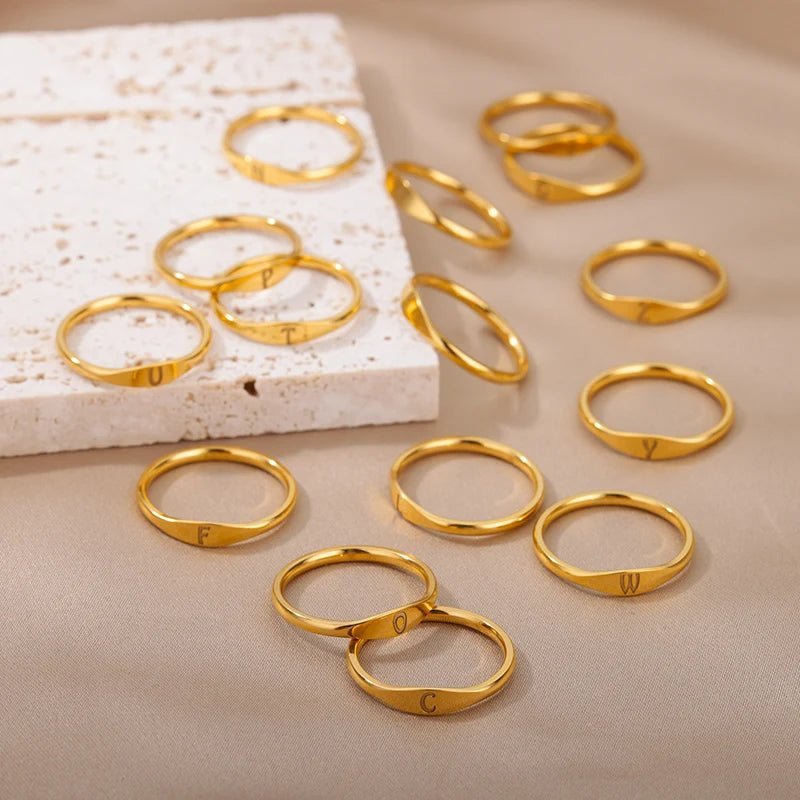 Dainty Thin Letter Initial Ring - Veinci