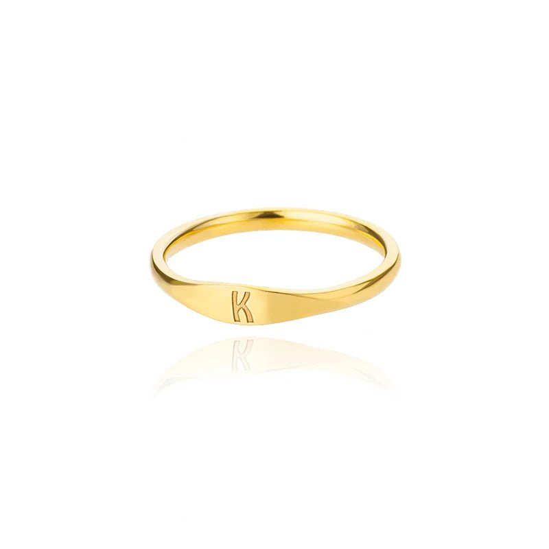 Dainty Thin Letter Initial Ring - Veinci