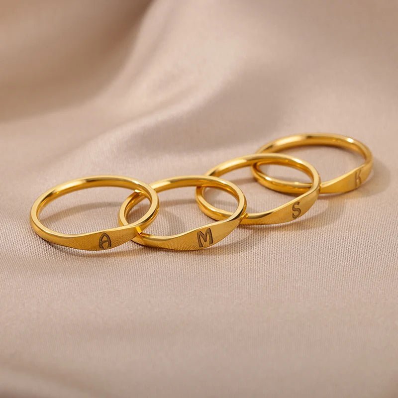Dainty Thin Letter Initial Ring - Veinci