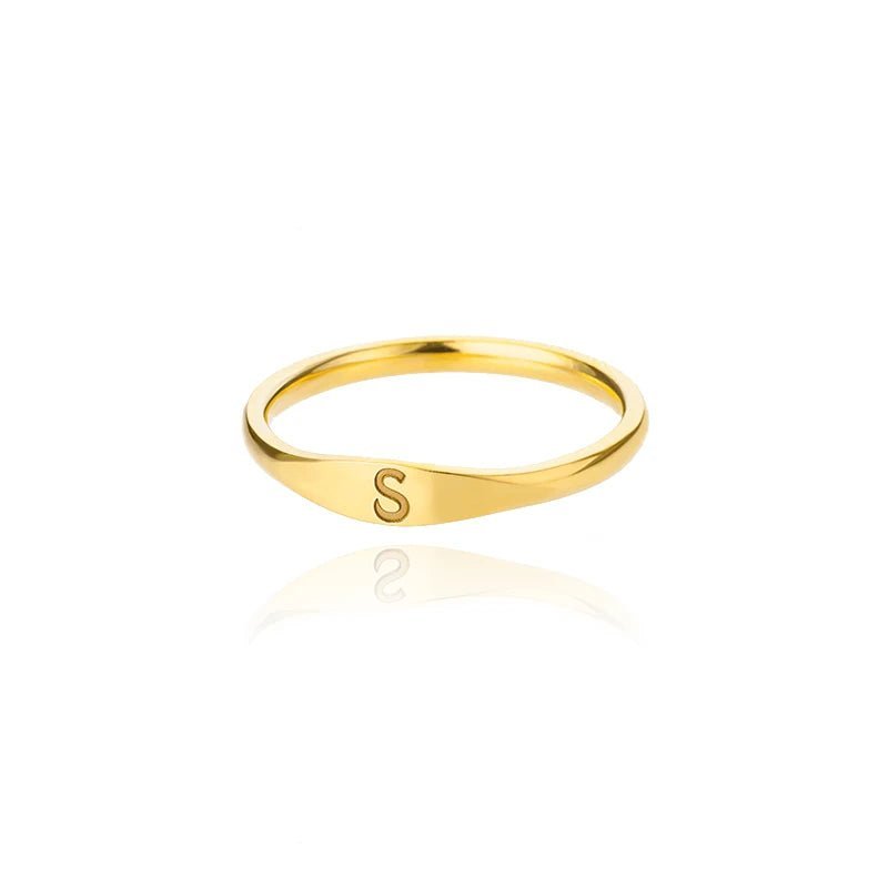Dainty Thin Letter Initial Ring - Veinci
