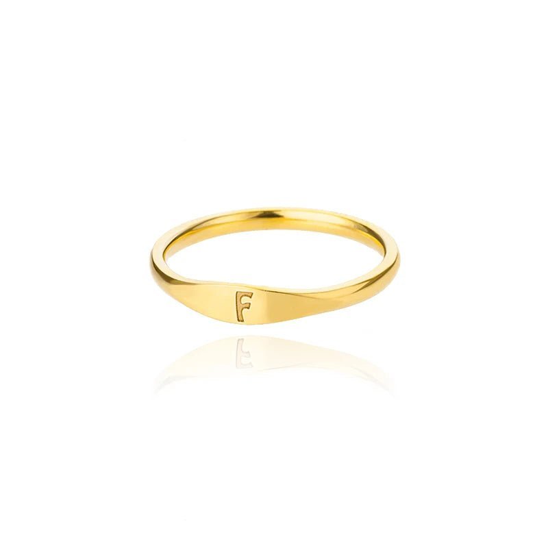 Dainty Thin Letter Initial Ring - Veinci