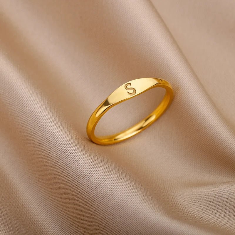Dainty Thin Letter Initial Ring - Veinci
