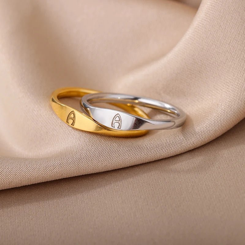 Dainty Thin Letter Initial Ring - Veinci