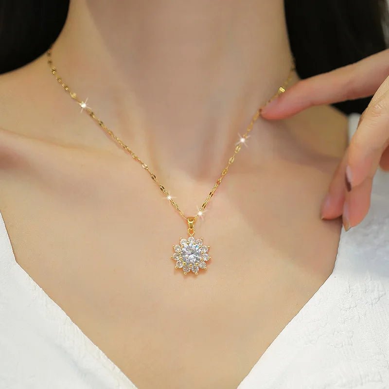 Dazzling Sunflower Floral Necklace and Earrings - Veinci
