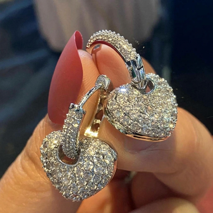 Sparkling Huggie Heart Earrings