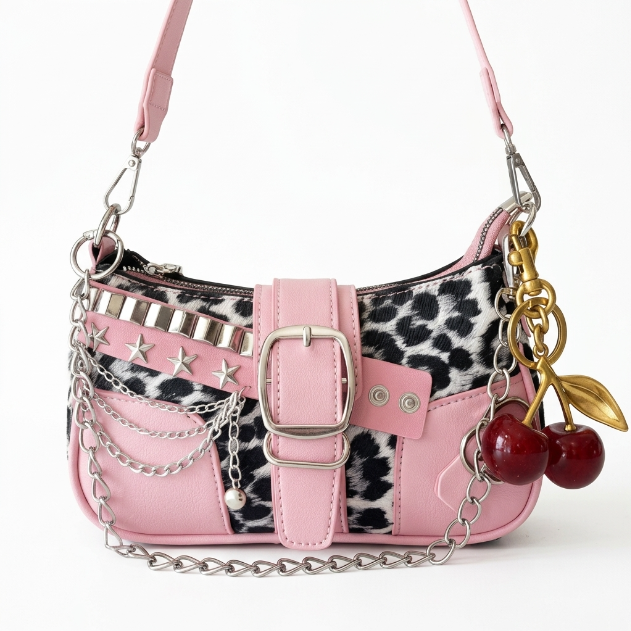 Y2K Animal Print Chain Shoulder Bag