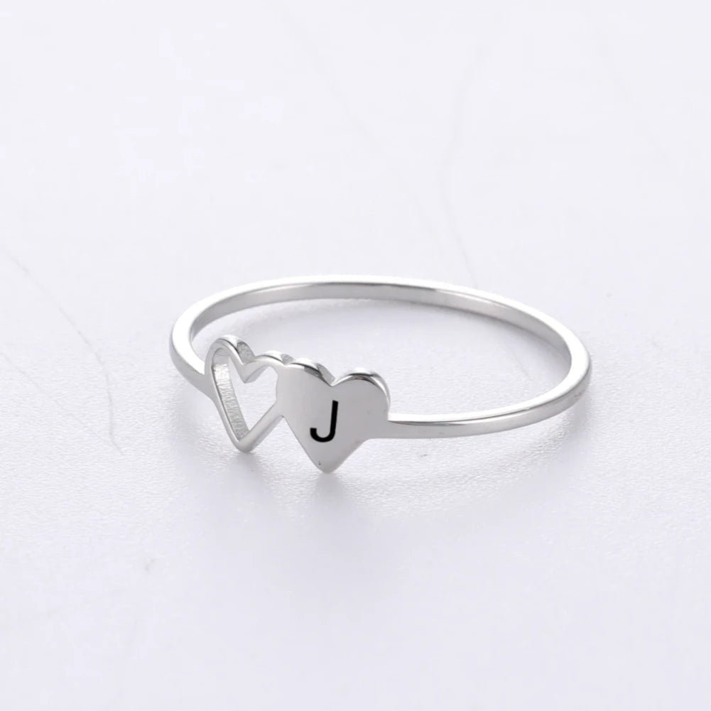 Dual Heart Letter Initial Ring - Veinci