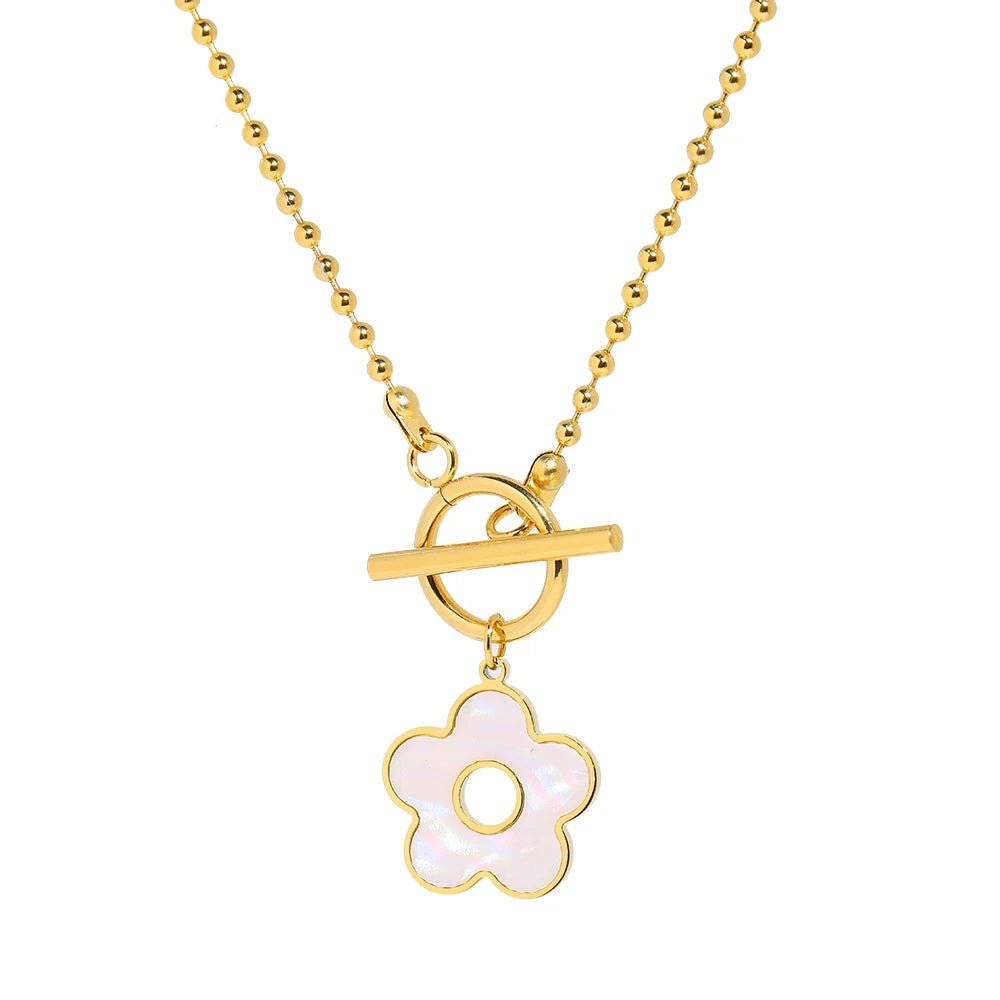 Floral Shell Open Clasp Necklace - Veinci