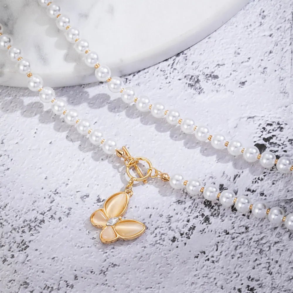 Gold Crystal Butterfly Clasp Choker Necklace - Veinci
