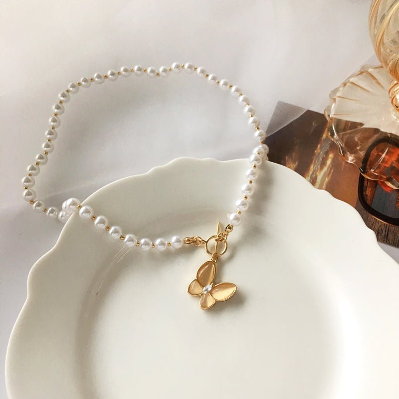 Gold Crystal Butterfly Clasp Choker Necklace - Veinci