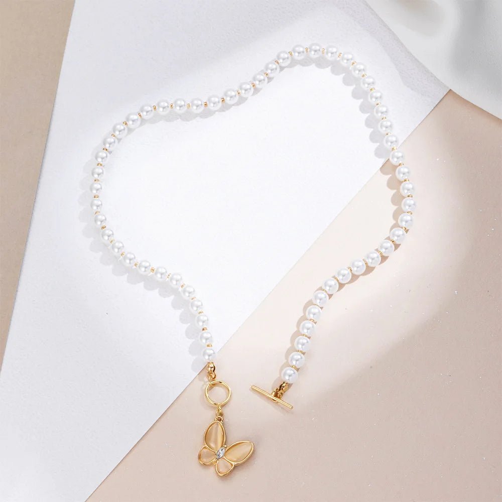 Gold Crystal Butterfly Clasp Choker Necklace - Veinci