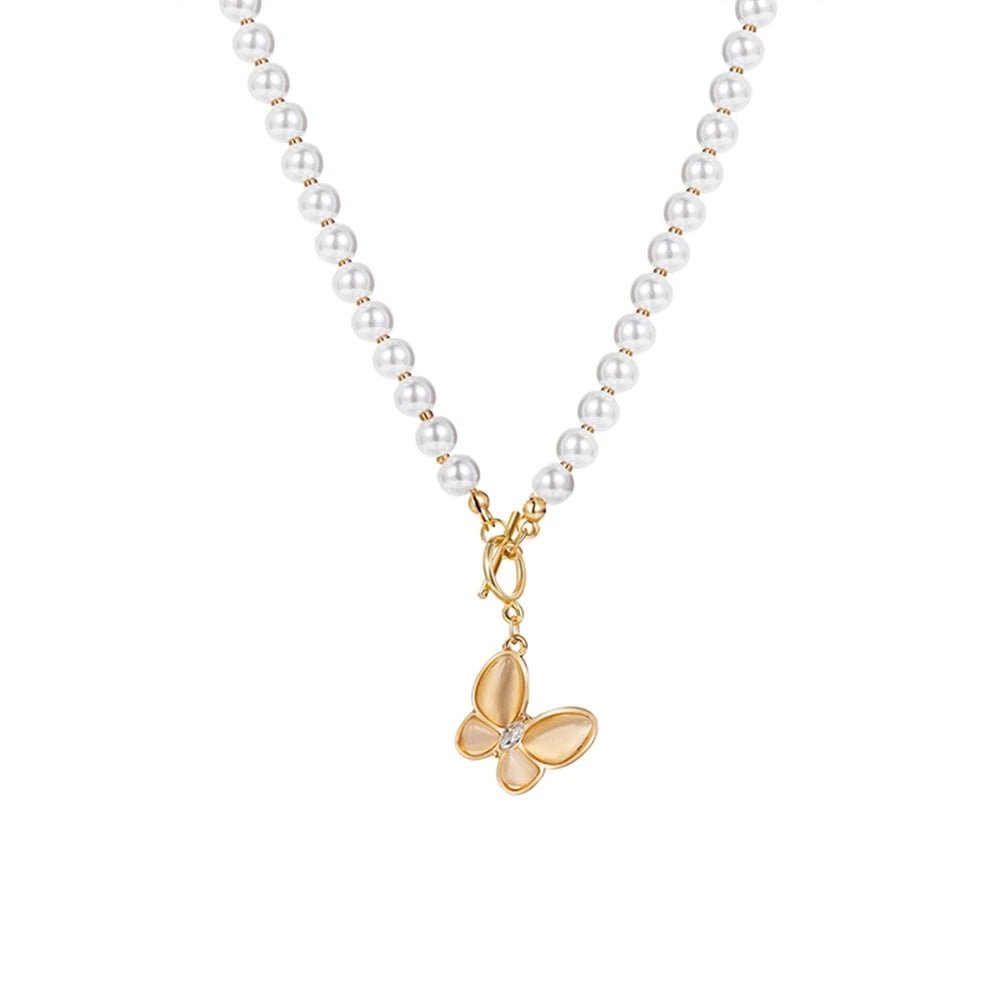 Gold Crystal Butterfly Clasp Choker Necklace - Veinci