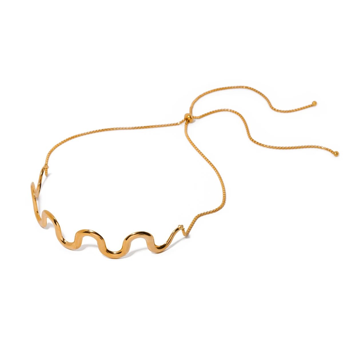 Gold Wavy Statement Bracelet and Necklace - Veinci