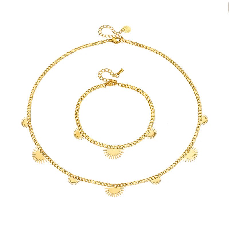 Half Sun Charm Necklace and Bracelet Set - Veinci
