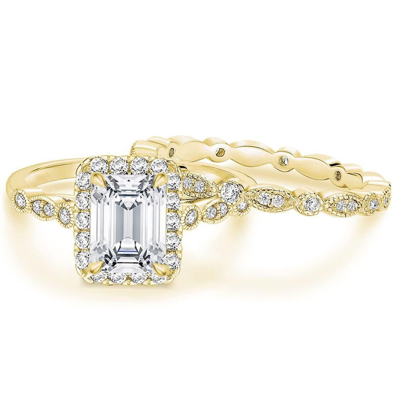 2pc Emerald Cut Ring Set