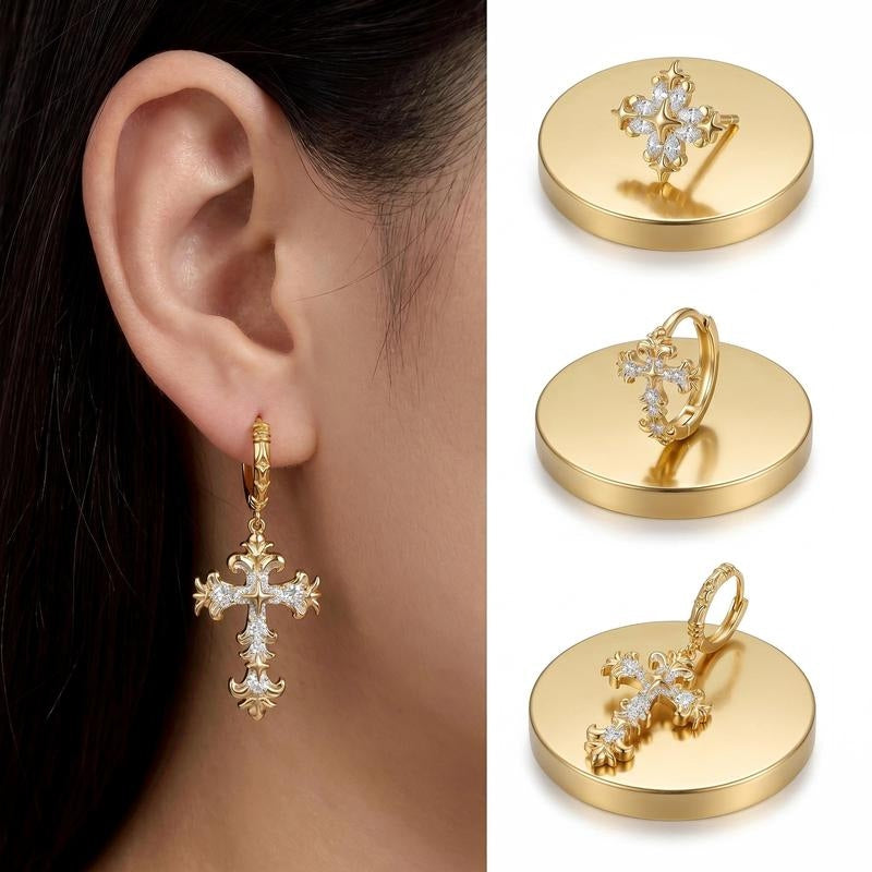 18k 3 Elegant Cross Earrings Sets