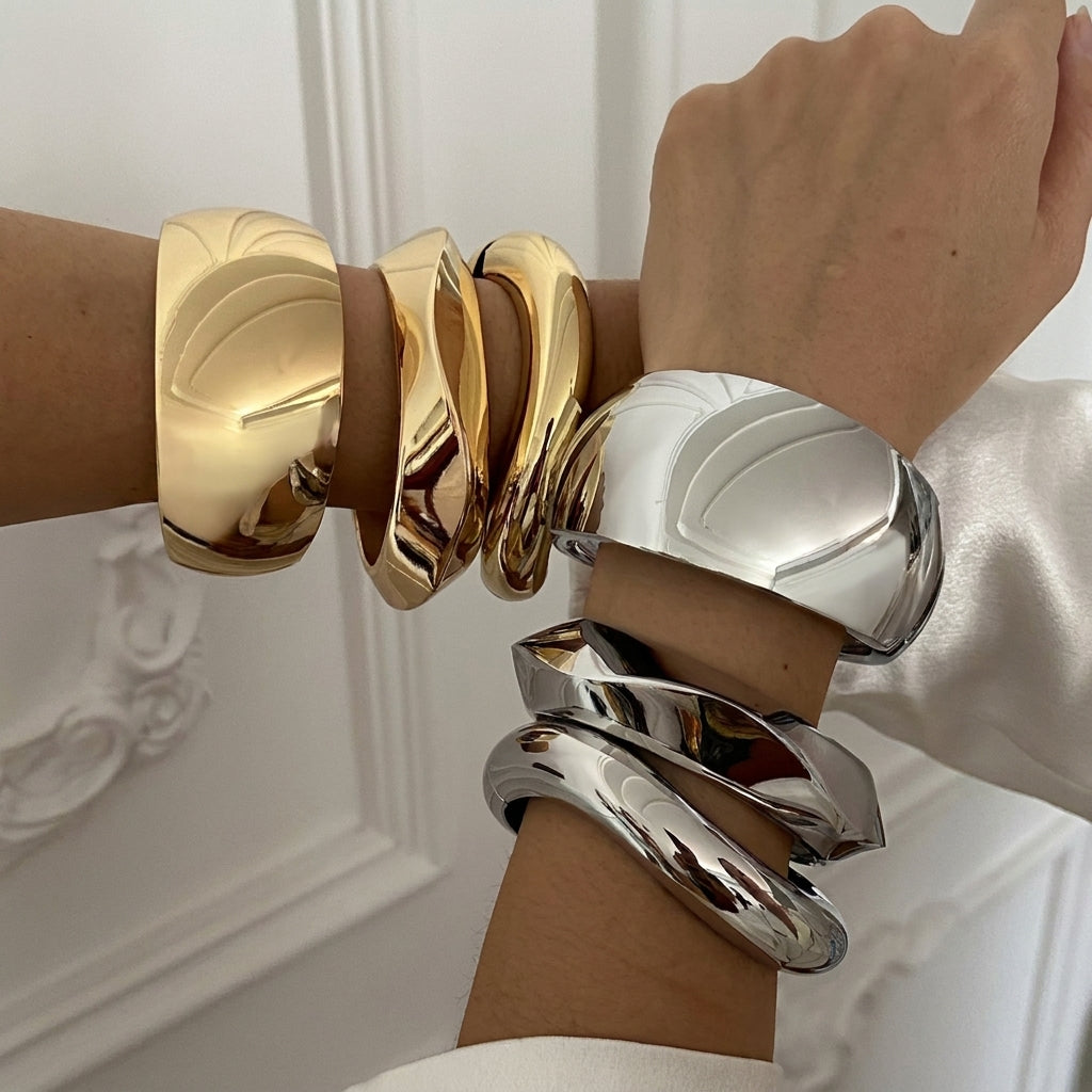 3pc Chunky Geometric Bangle Stack