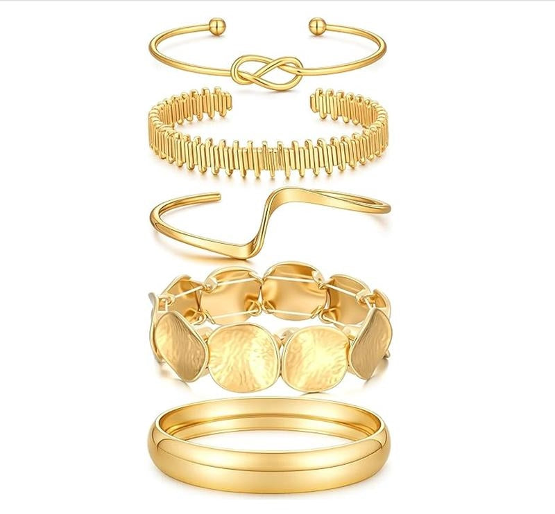 14k 5pc Geometric Boho Bracelet Stack