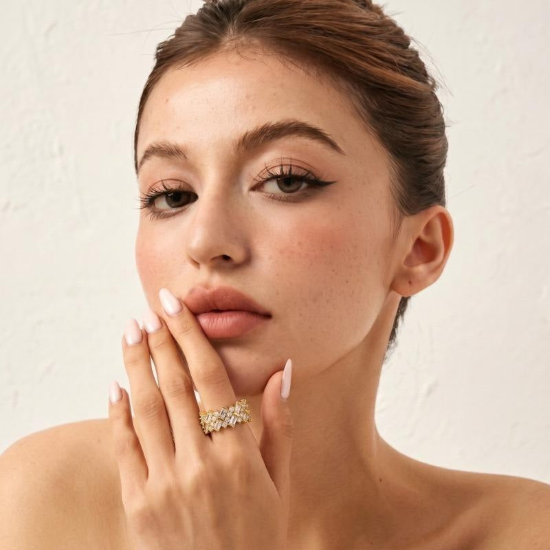 Geometric Baguette & Round CZ Accented Ring