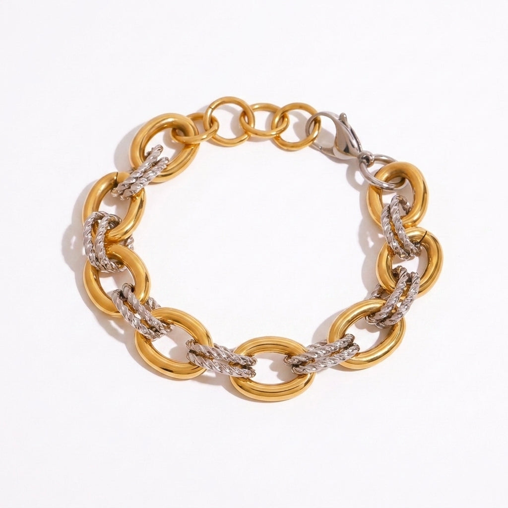 Two-Tone Chunky Paperclip Bracelet and Necklace Set