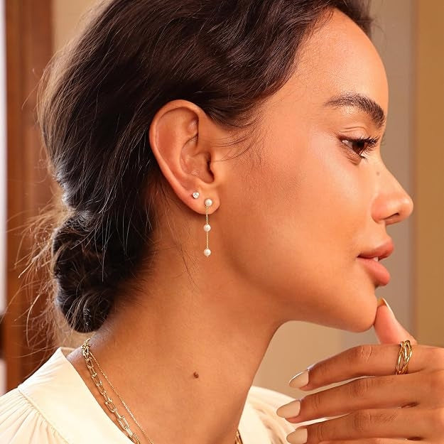 14k Modern Triple Drop Pearl Earrings