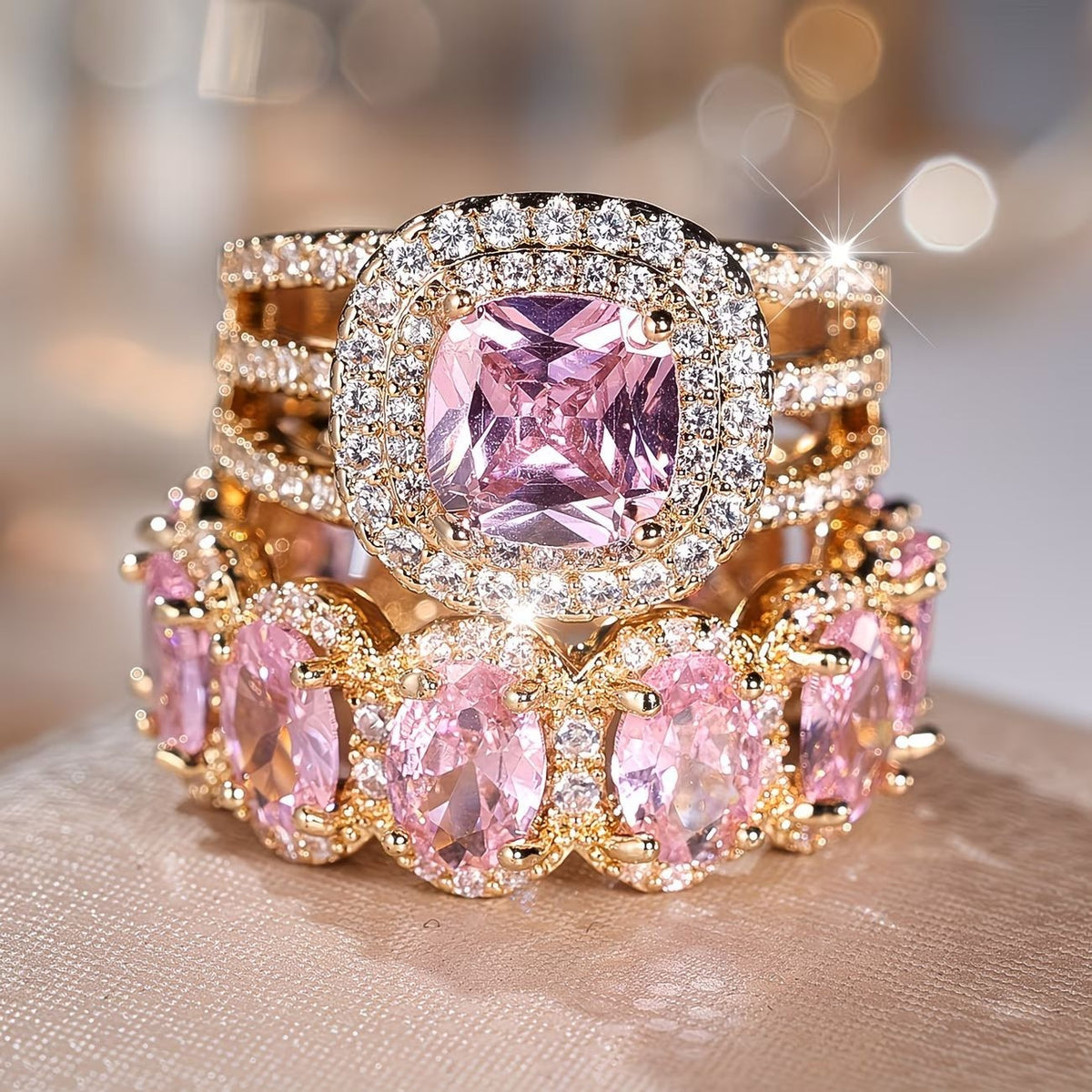 2pc Statement Large Stone Ring Stack