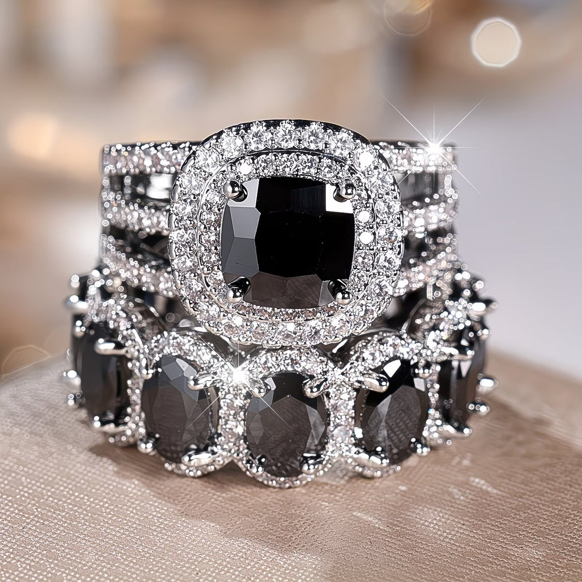 2pc Statement Large Stone Ring Stack