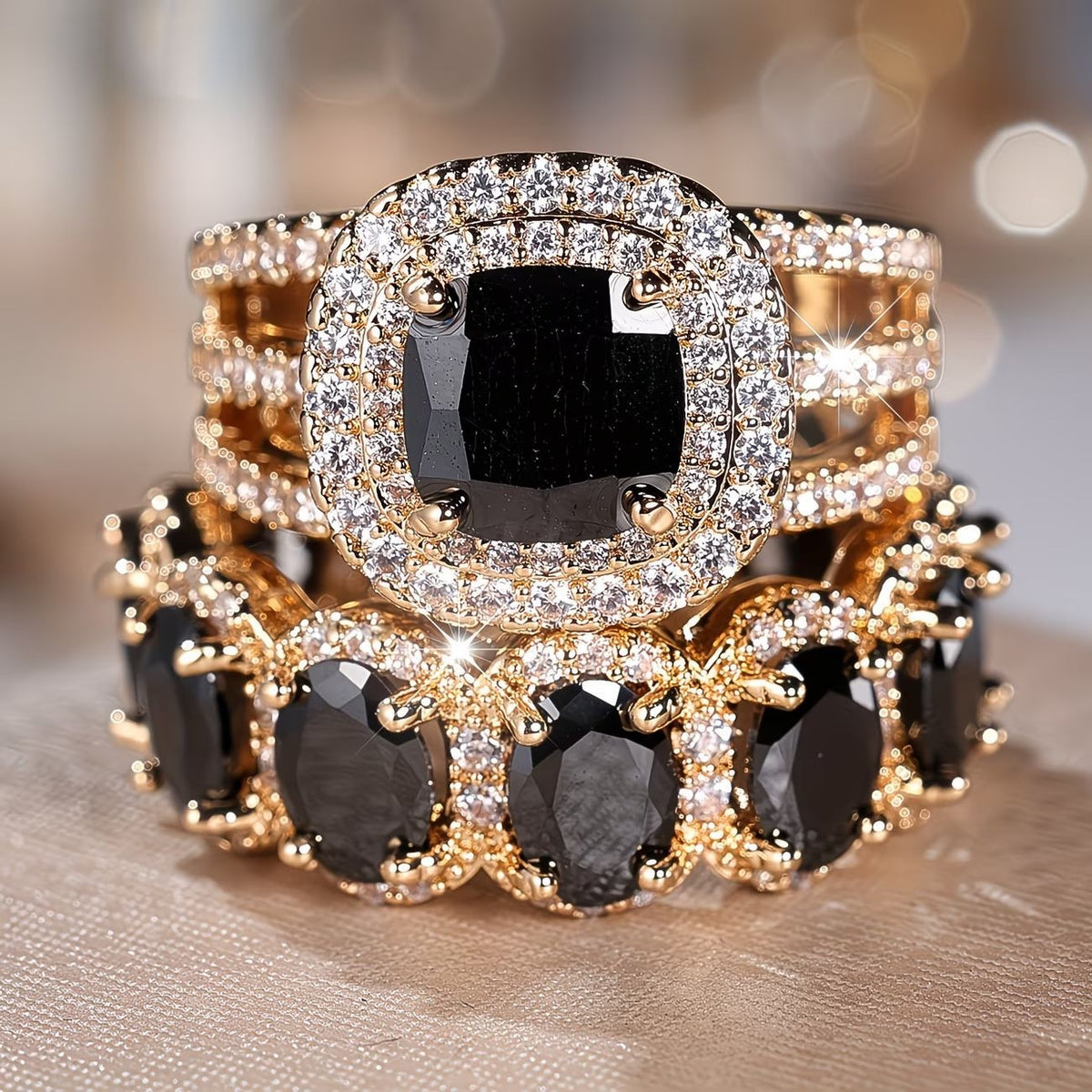 2pc Statement Large Stone Ring Stack