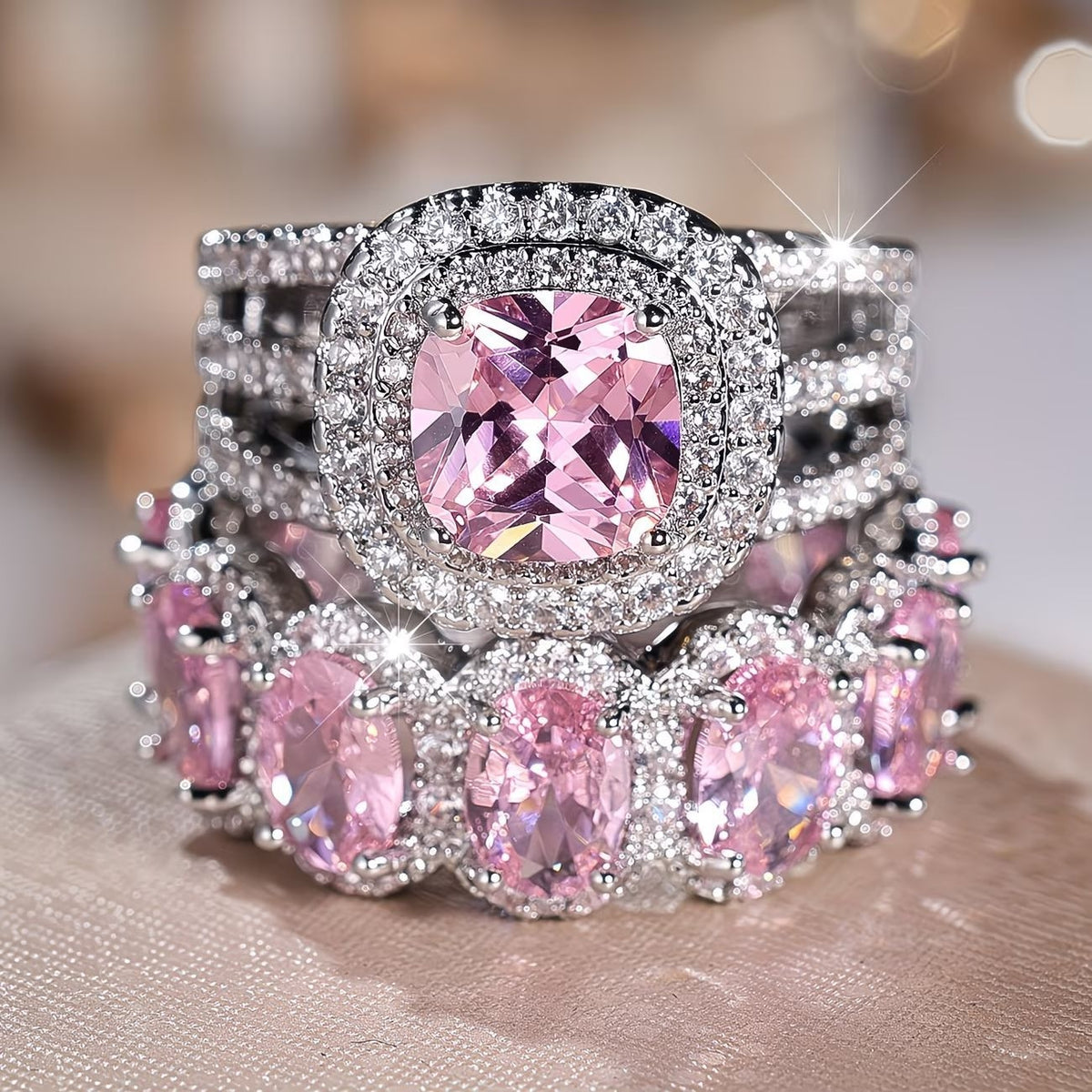 2pc Statement Large Stone Ring Stack