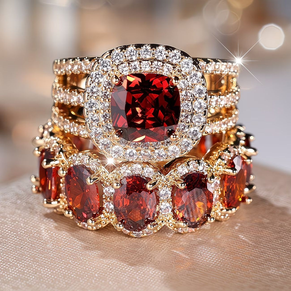 2pc Statement Large Stone Ring Stack