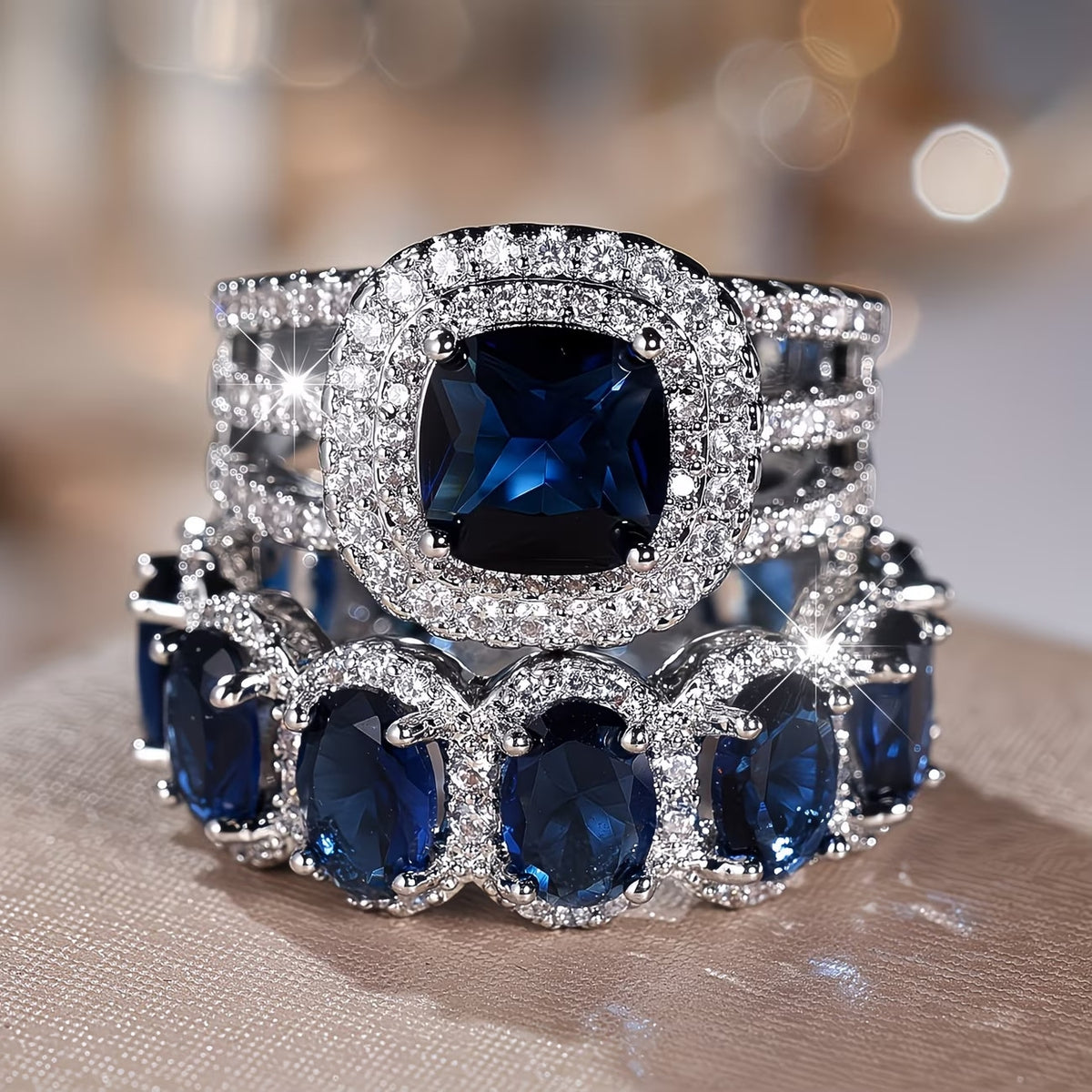 2pc Statement Large Stone Ring Stack