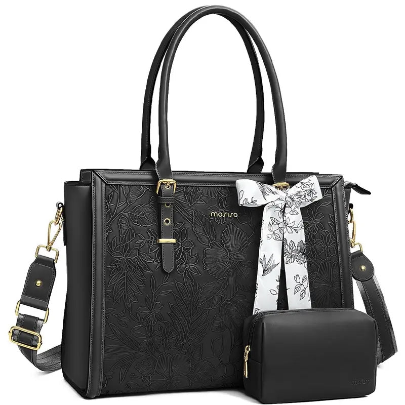 Scarf Accented Floral Patterned Bag