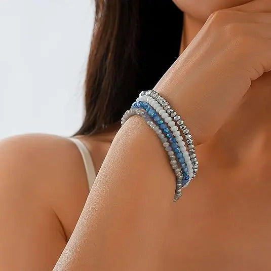 4pc Boho Glass Crystal Bracelet Set