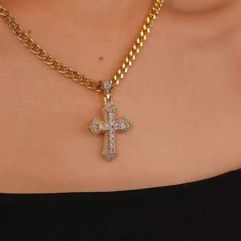 14k Chunky Cuban Cross Necklace