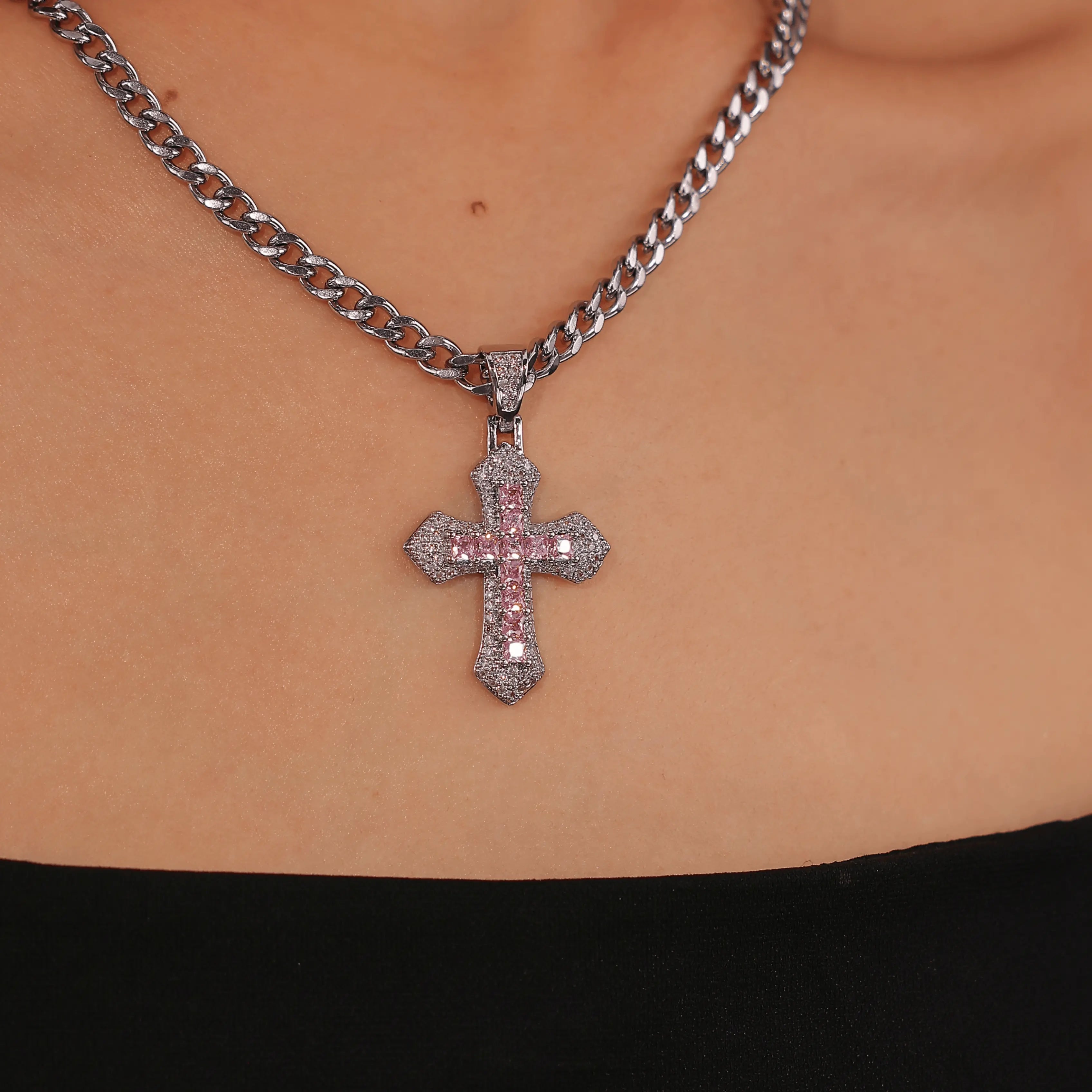 14k Chunky Cuban Cross Necklace