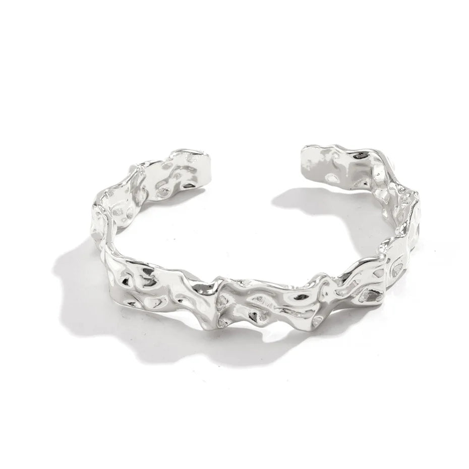 Irregular Crumbled Textured Bangle Bracelet - Veinci