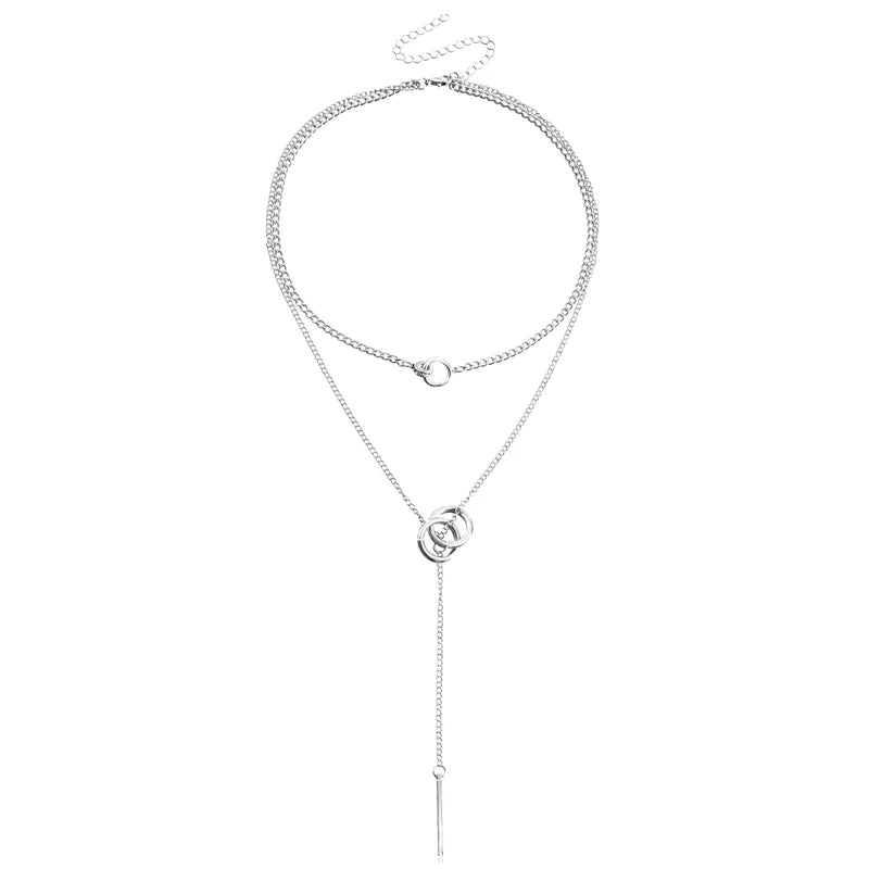Layered Dual Circle Chain Necklace - Veinci