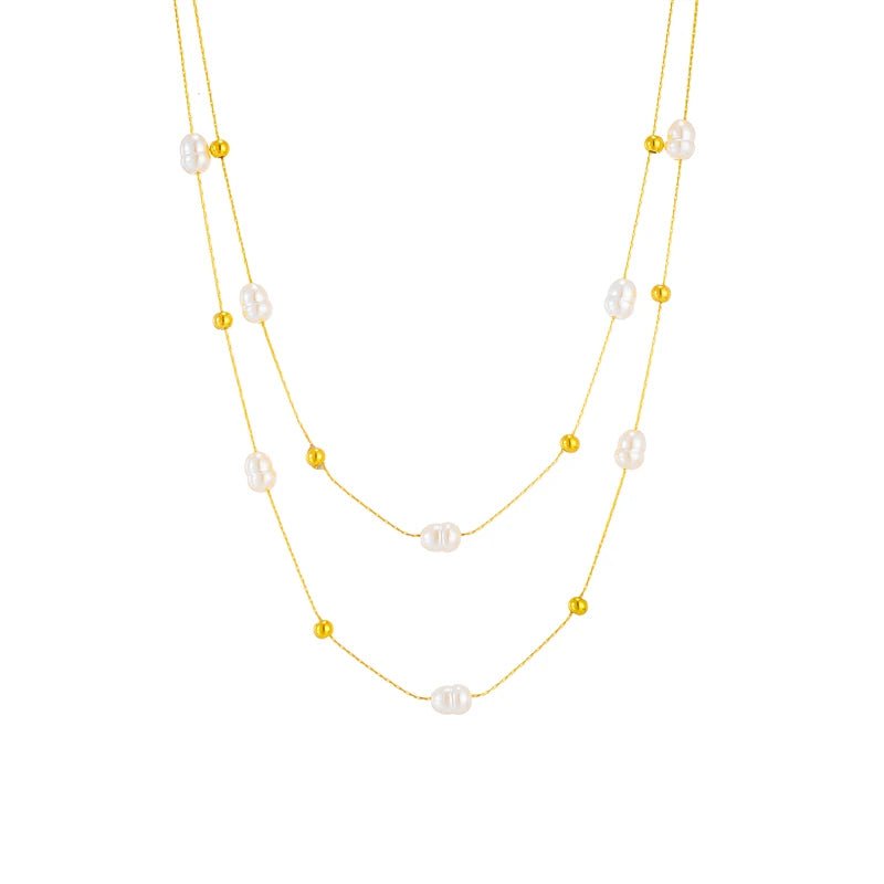 Layered Pearl Gold Beaded Necklace - Veinci
