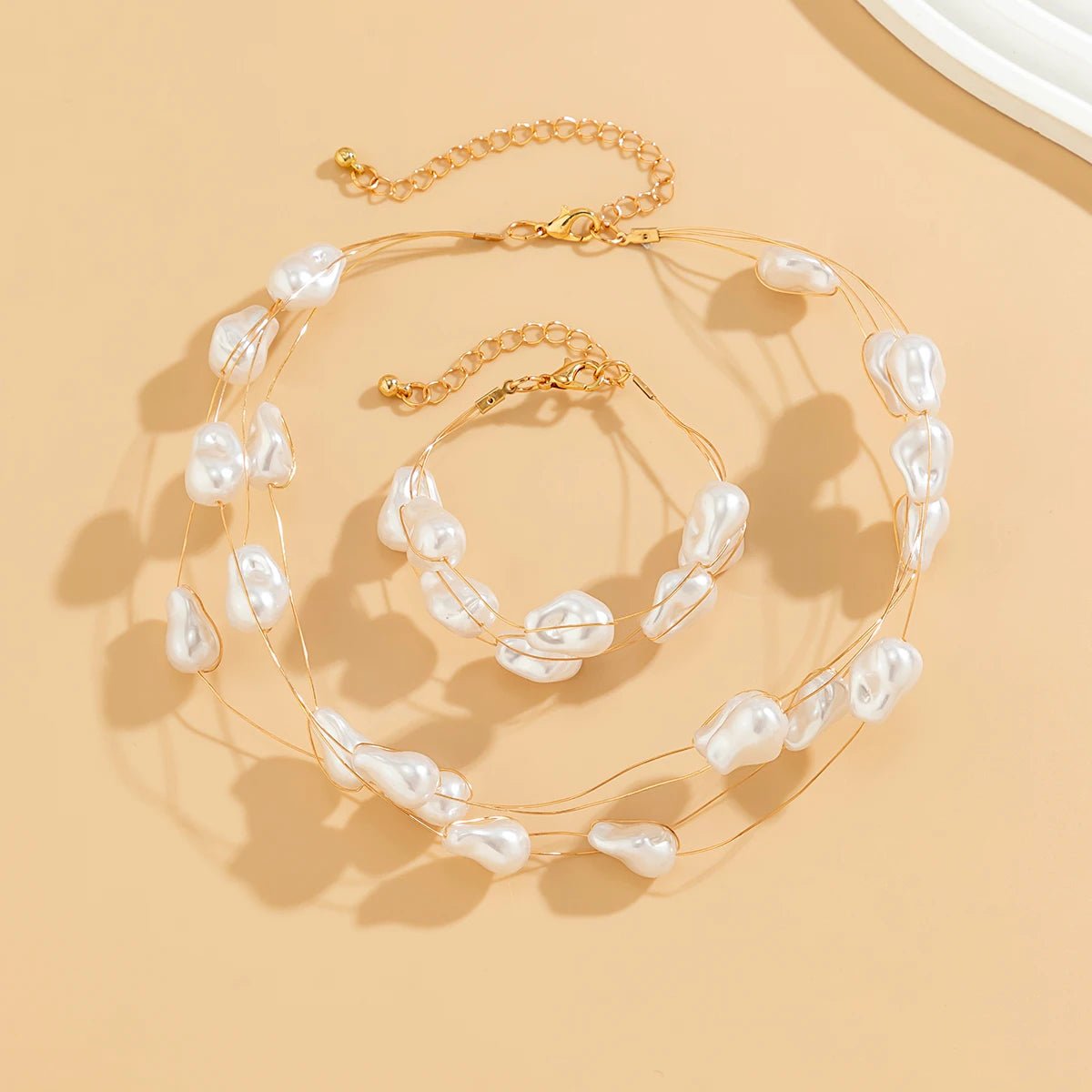 Layered Strung Pearls Bracelet and Necklace - Veinci