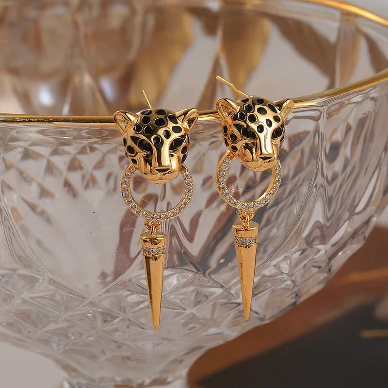 Leopard Circle Dangle Earrings - Veinci