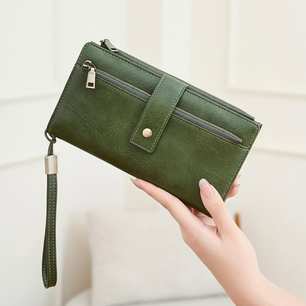 RFID Blocking Elegant Zipper Buttoned Wallet