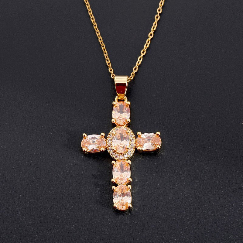 Dainty Colorful Gem Set Cross Necklace