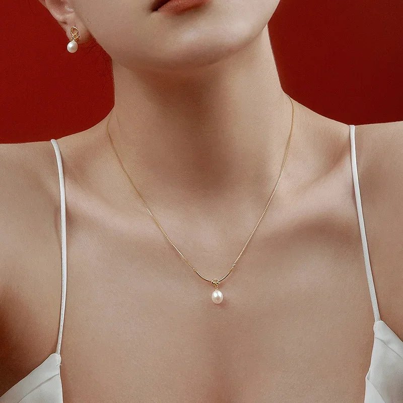Pearl Drop Knot Dainty Chain Necklace - Veinci