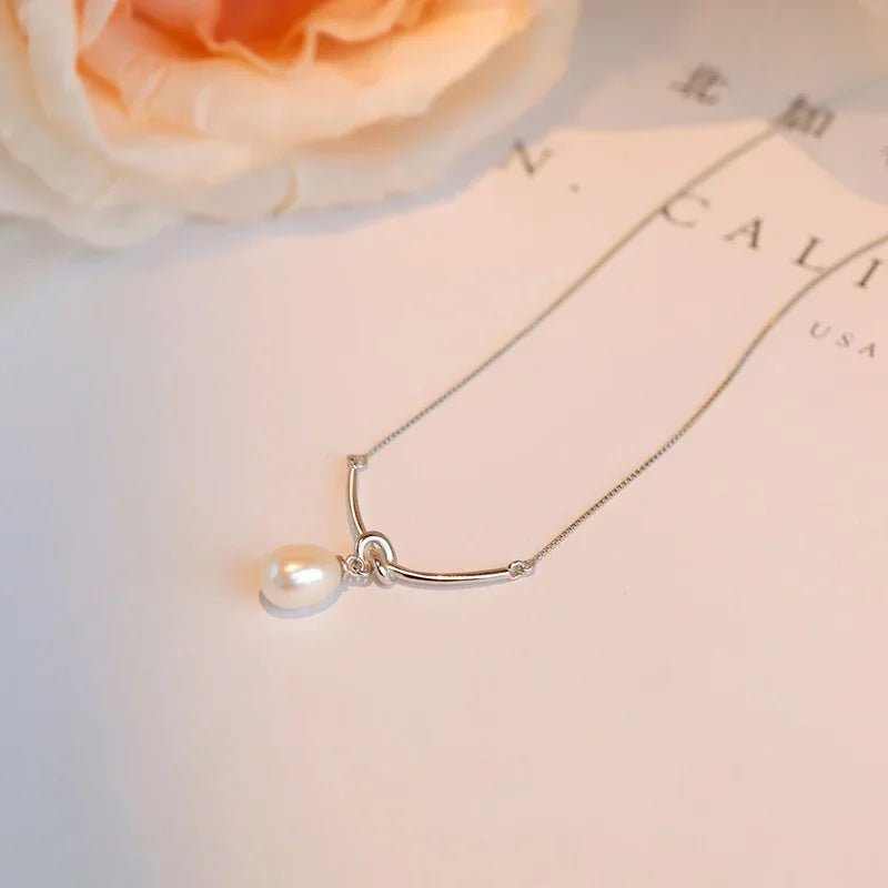 Pearl Drop Knot Dainty Chain Necklace - Veinci