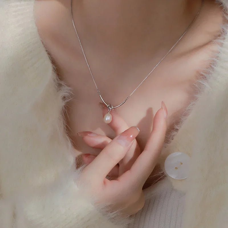 Pearl Drop Knot Dainty Chain Necklace - Veinci