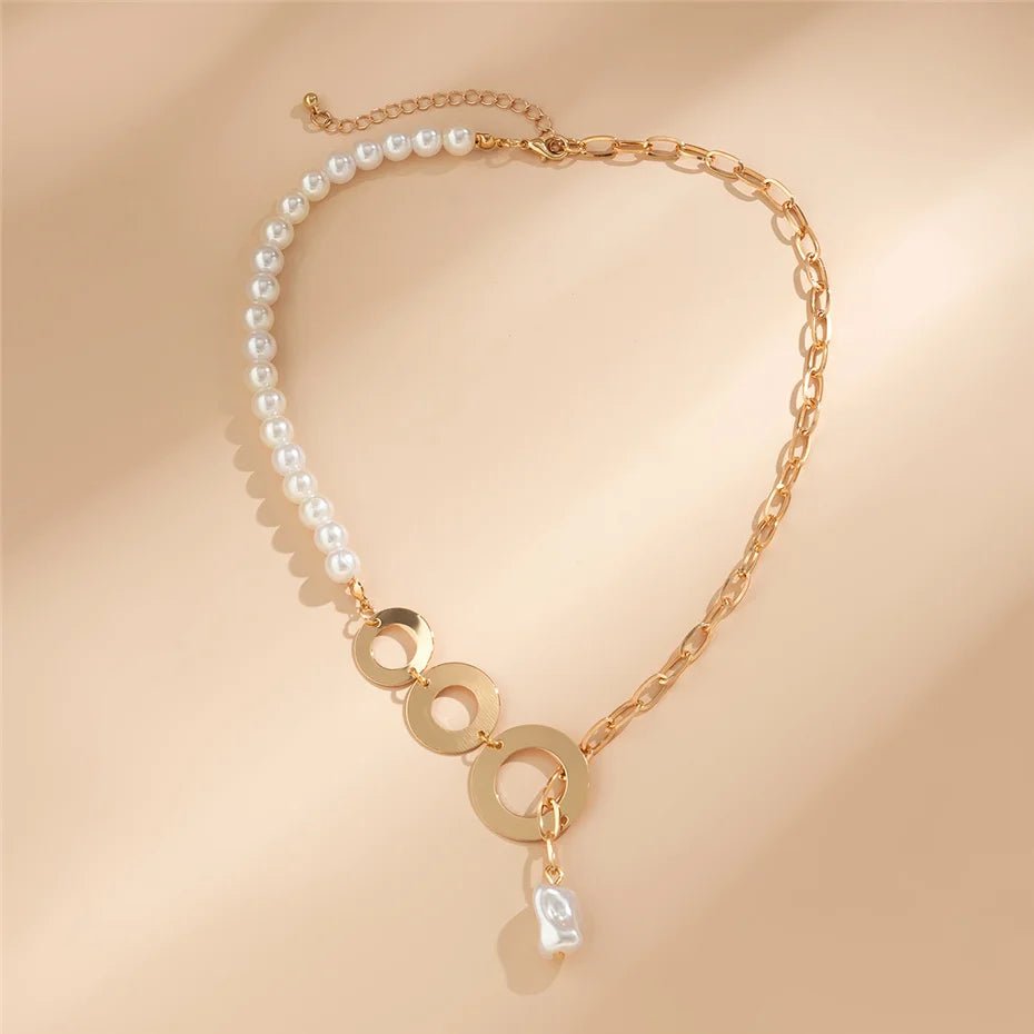 Pearl Hanging Paperclip Chain Necklace - Veinci