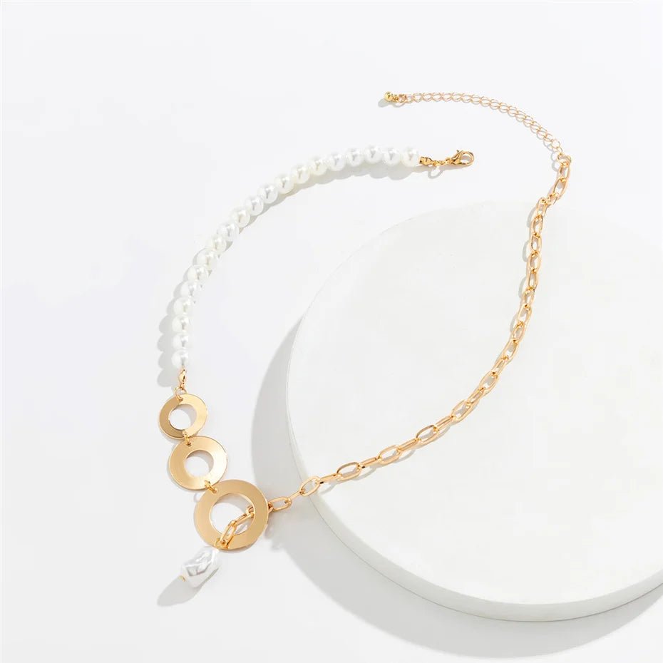 Pearl Hanging Paperclip Chain Necklace - Veinci